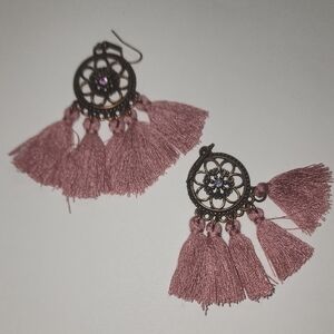Elegant Pink Tassel Earrings